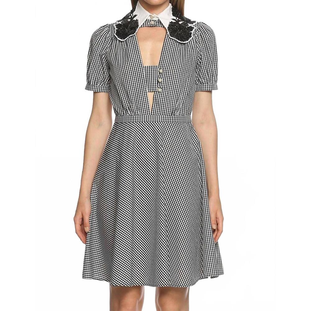 NEW N°21 abito donna gingham and sequin vintage style dress in black white